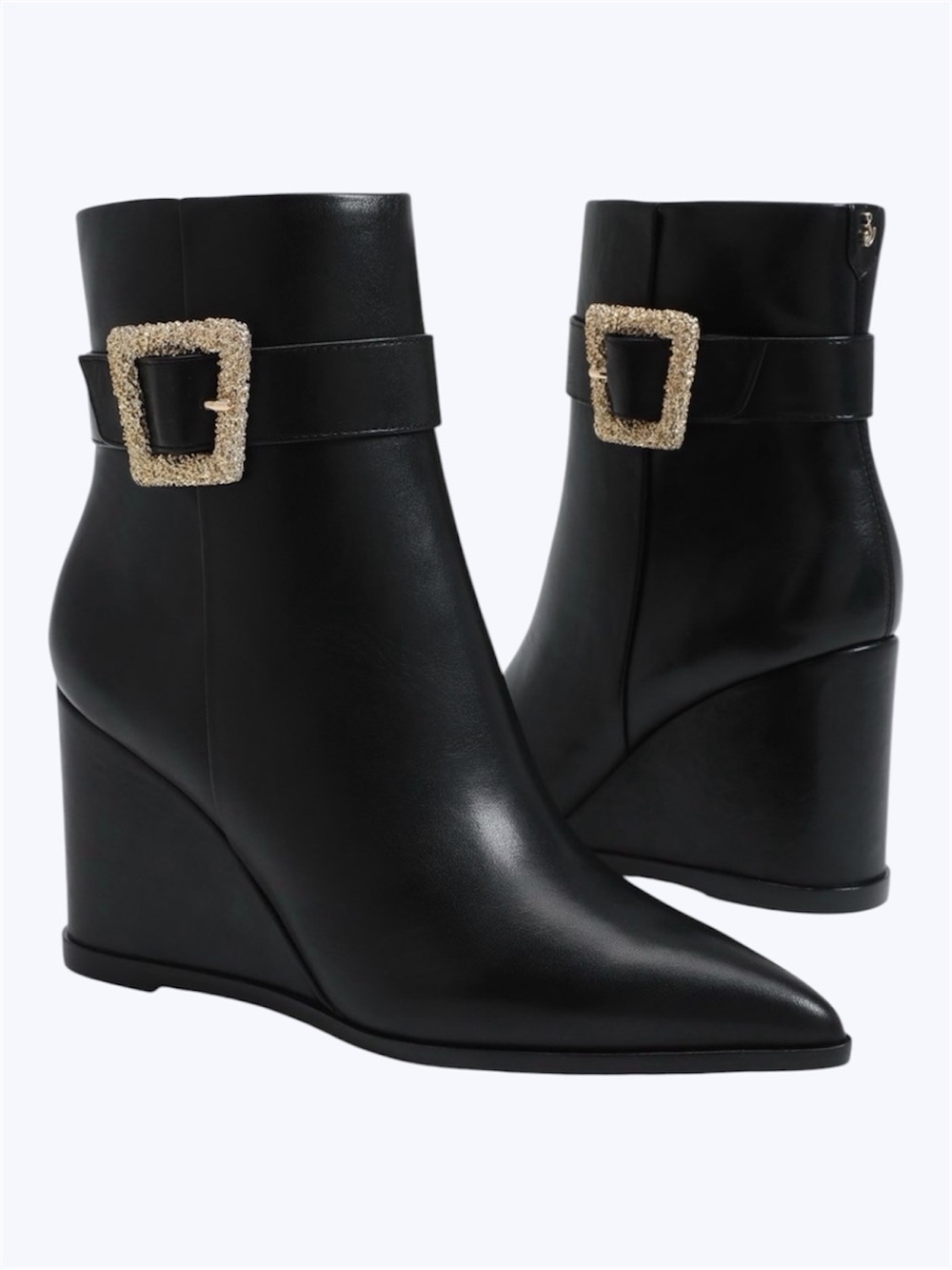 Sam Edelman Women’s Size 9 Weslie Buckle Wedge Bootie Black and Gold